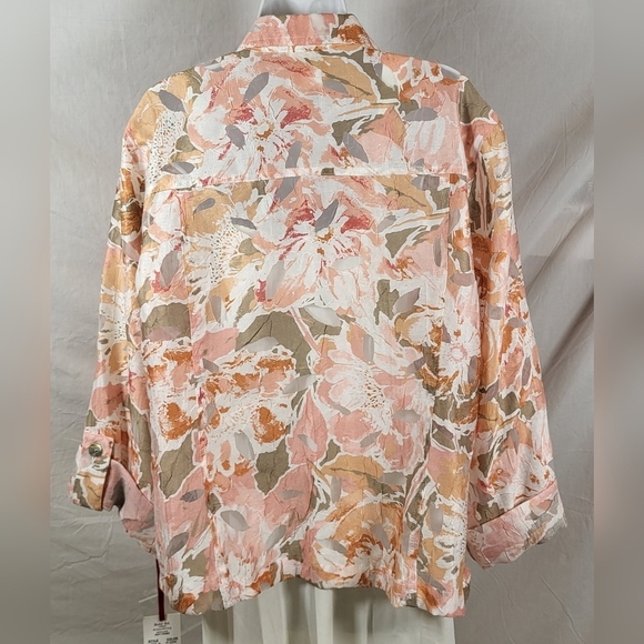 RUBY RD. Pink and Tan Floral Print Button Up Shirt Jacket - Size 18W or 1X - Picture 2 of 5